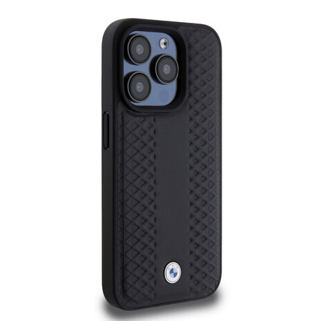 BMW BMW iPhone 15 Pro Back cover case - Red Leather Signature - Diamond Pattern - Black BMW BMW iPhone 15 Pro Back cover case - Red Leather Signature - Diamond Pattern - Black