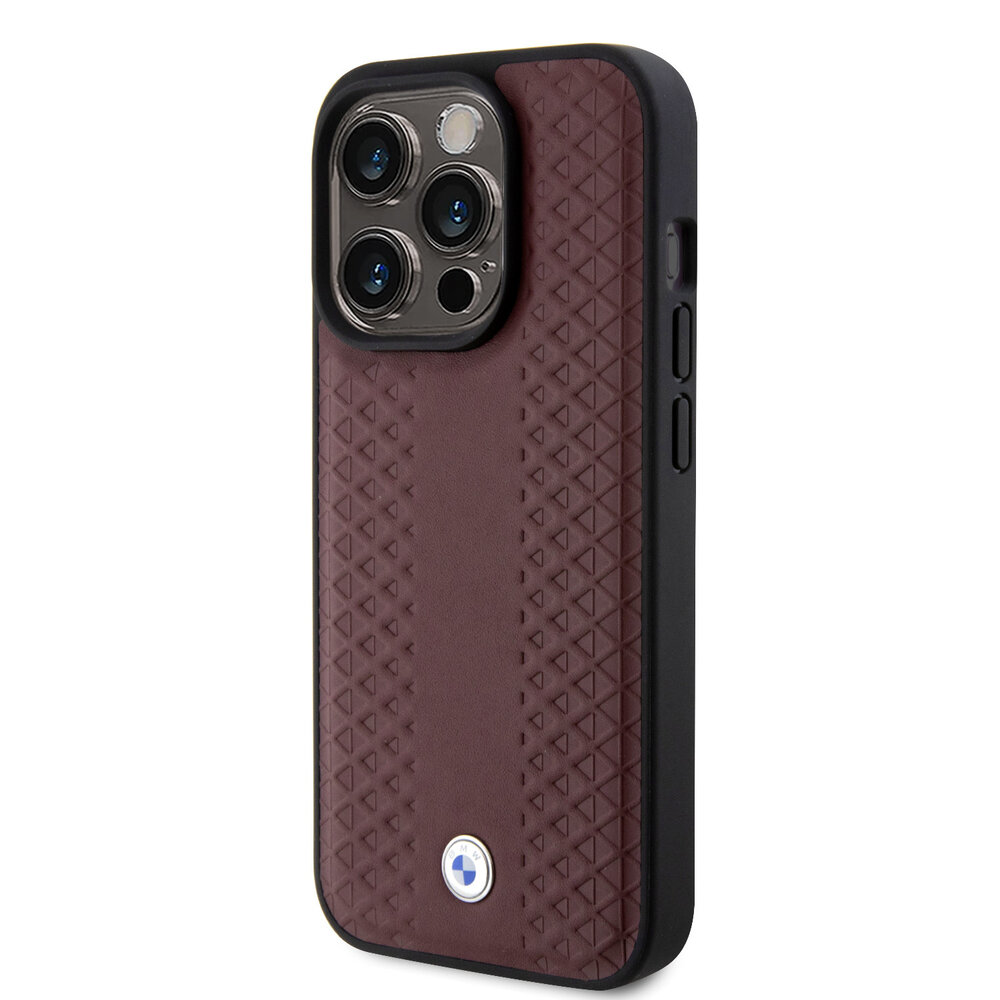 BMW BMW iPhone 15 Pro Back cover case - Red Leather Signature - Diamond Pattern - Burgundy BMW BMW iPhone 15 Pro Back cover case - Red Leather Signature - Diamond Pattern - Burgundy