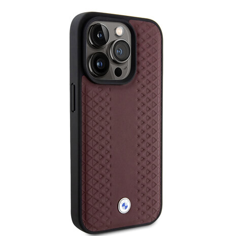 BMW BMW iPhone 15 Pro Back cover coque - Red Leather Signature - Diamond Pattern - Burgundy BMW BMW iPhone 15 Pro Back cover coque - Red Leather Signature - Diamond Pattern - Burgundy