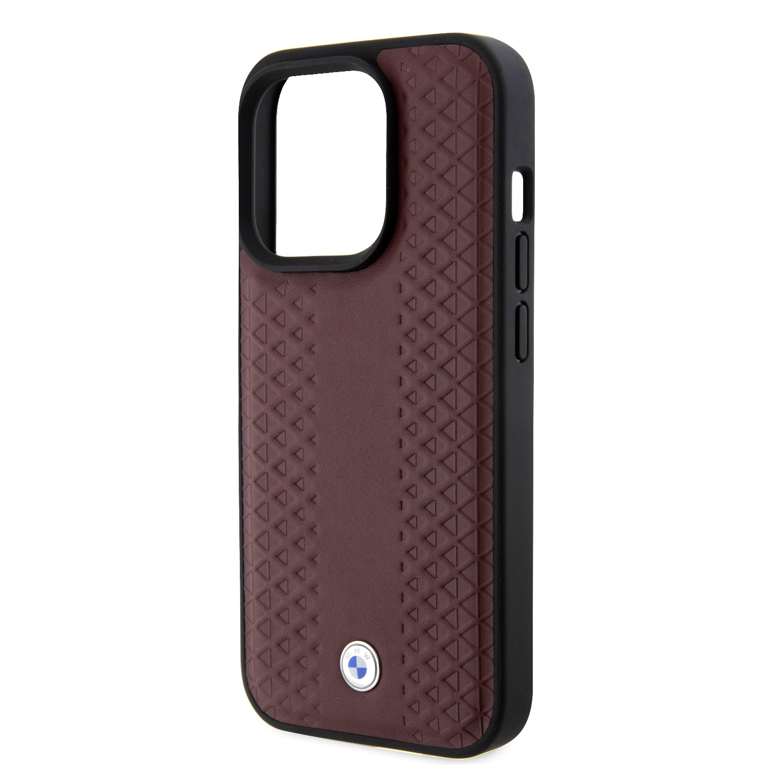BMW BMW iPhone 15 Pro Backcover hoesje - Red Leather Signature - Diamond Pattern - Burgundy, foto 6 van 6