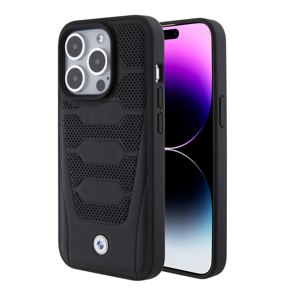 BMW BMW iPhone 15 Pro Back cover case - Red Leather Signature - Perforated Seats Design - Black BMW BMW iPhone 15 Pro Back cover case - Red Leather Signature - Perforated Seats Design - Black