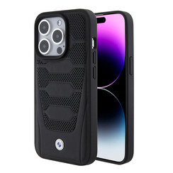 BMW iPhone 15 Pro Back cover case - Red Leather Signature - Perforated Seats Design - Black