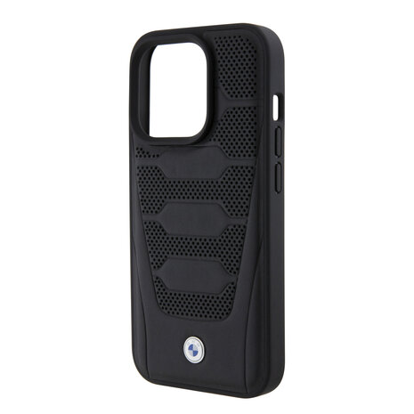 BMW BMW iPhone 15 Pro Backcover hoesje - Red Leather Signature - Perforated Seats Design - Zwart BMW BMW iPhone 15 Pro Backcover hoesje - Red Leather Signature - Perforated Seats Design - Zwart