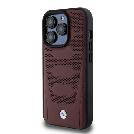 BMW BMW iPhone 15 Pro Backcover hoesje - Red Leather Signature - Perforated Seats Design - Burgundy BMW BMW iPhone 15 Pro Backcover hoesje - Red Leather Signature - Perforated Seats Design - Burgundy