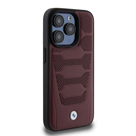 BMW BMW iPhone 15 Pro Backcover hoesje - Red Leather Signature - Perforated Seats Design - Burgundy BMW BMW iPhone 15 Pro Backcover hoesje - Red Leather Signature - Perforated Seats Design - Burgundy