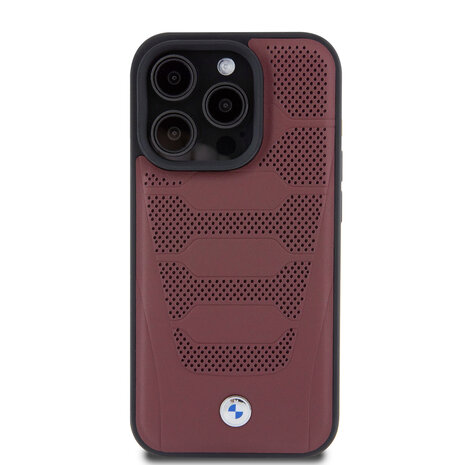 BMW BMW iPhone 15 Pro Backcover hoesje - Red Leather Signature - Perforated Seats Design - Burgundy BMW BMW iPhone 15 Pro Backcover hoesje - Red Leather Signature - Perforated Seats Design - Burgundy