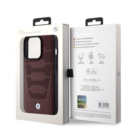 BMW BMW iPhone 15 Pro Back cover coque - Red Leather Signature - Perforated Seats Design - Burgundy BMW BMW iPhone 15 Pro Back cover coque - Red Leather Signature - Perforated Seats Design - Burgundy