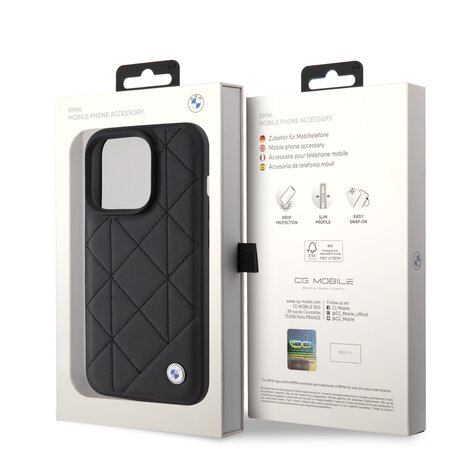 BMW BMW iPhone 15 Pro Back cover case - Quilted Pattern - Black BMW BMW iPhone 15 Pro Back cover case - Quilted Pattern - Black