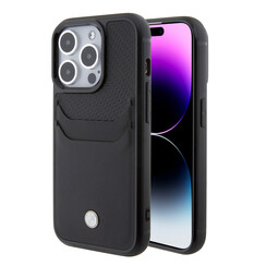 BMW iPhone 15 Pro Back-Cover hul - Leather Card Slot - Schwarz
