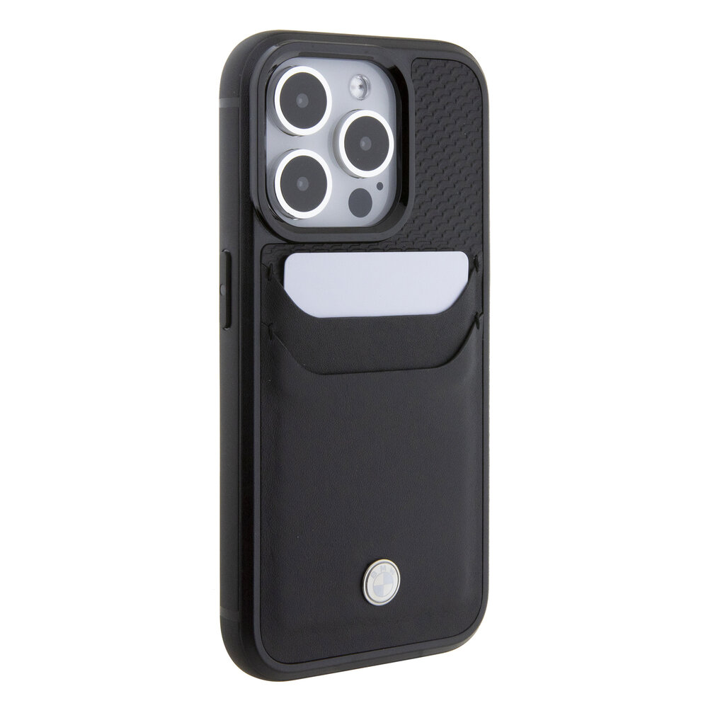 BMW BMW iPhone 15 Pro Back cover case - Leather Card Slot - Black BMW BMW iPhone 15 Pro Back cover case - Leather Card Slot - Black