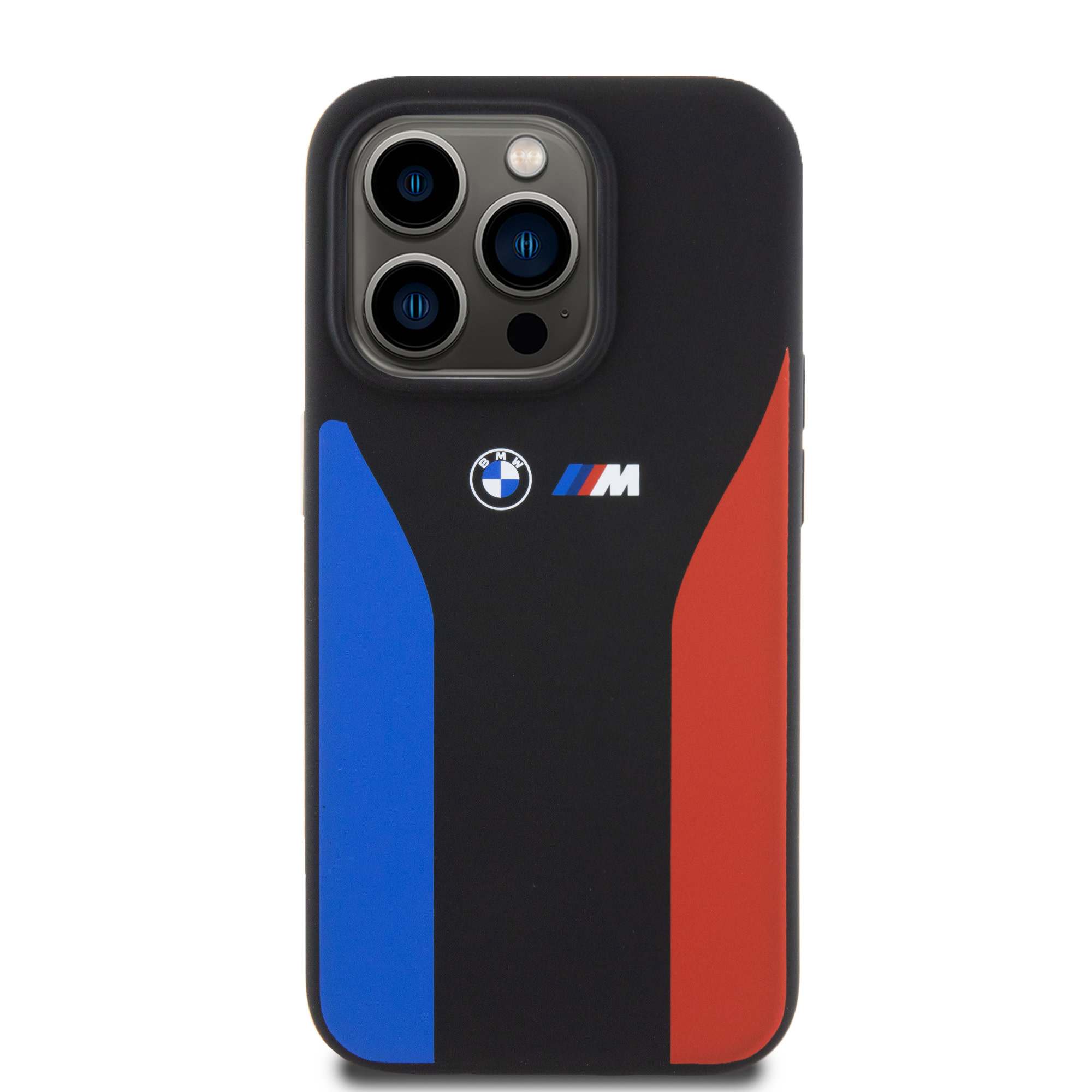 BMW BMW iPhone 15 Pro Backcover hoesje - Blue & Red Stripes - Zwart, foto 4 van 6