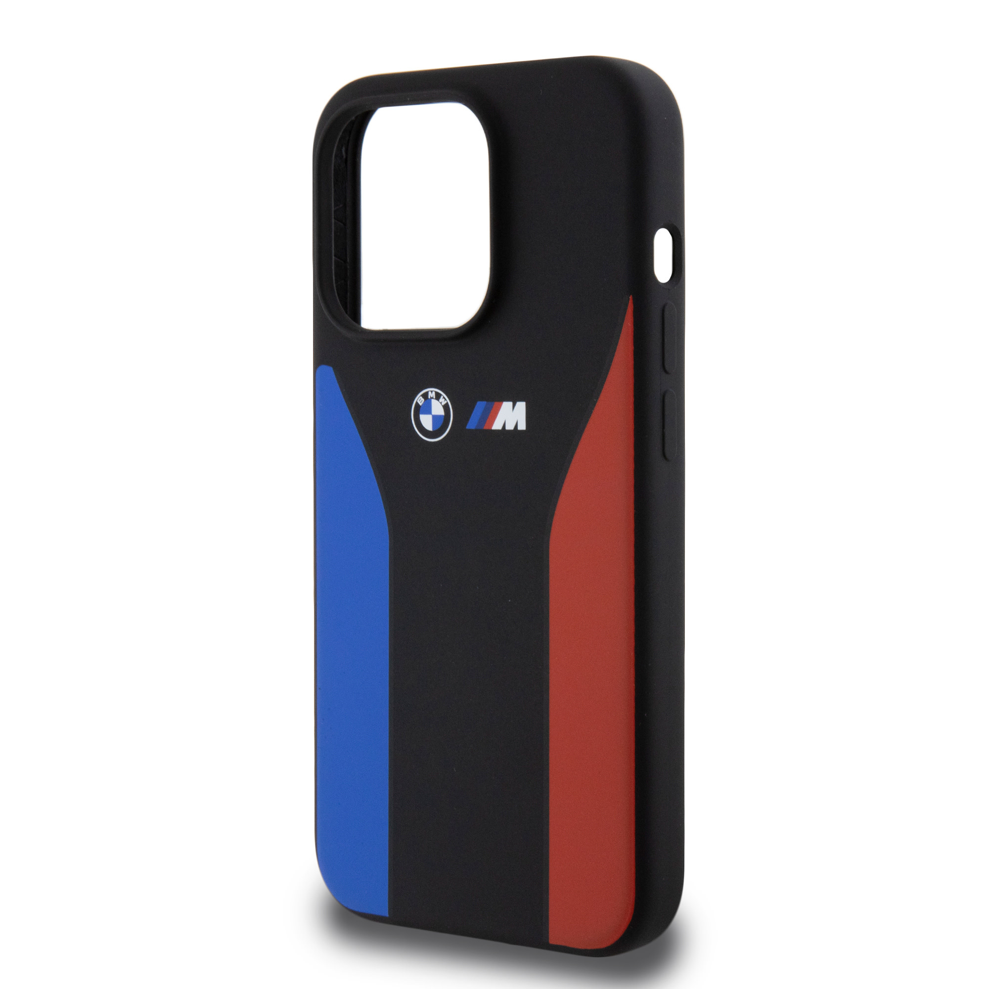 BMW BMW iPhone 15 Pro Backcover hoesje - Blue & Red Stripes - Zwart, foto 6 van 6