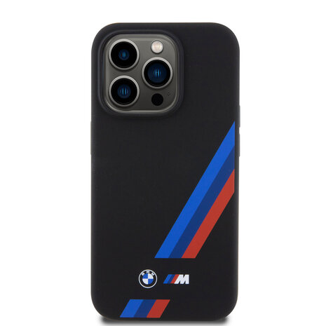 BMW BMW iPhone 15 Pro Backcover hoesje - Slanted Tricolor Stripes - Zwart BMW BMW iPhone 15 Pro Backcover hoesje - Slanted Tricolor Stripes - Zwart