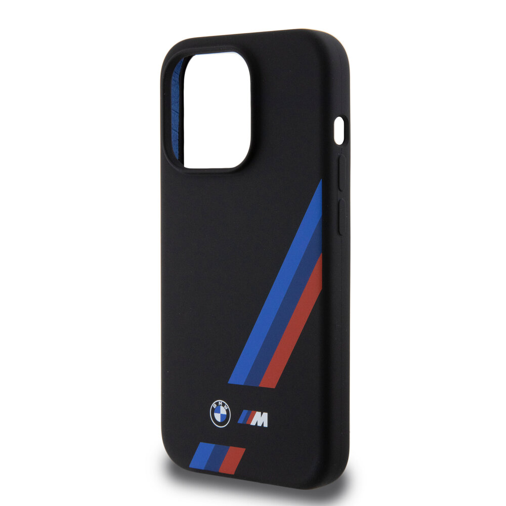 BMW BMW iPhone 15 Pro Backcover hoesje - Slanted Tricolor Stripes - Zwart BMW BMW iPhone 15 Pro Backcover hoesje - Slanted Tricolor Stripes - Zwart