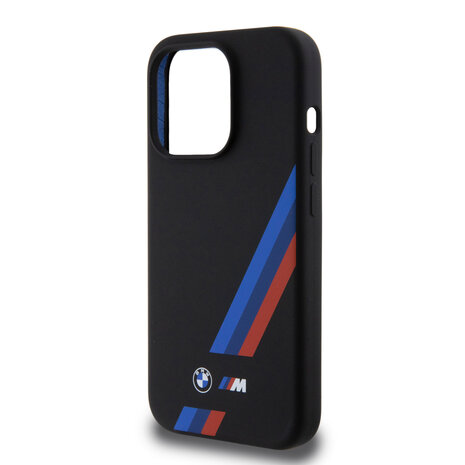 BMW BMW iPhone 15 Pro Backcover hoesje - Slanted Tricolor Stripes - Zwart BMW BMW iPhone 15 Pro Backcover hoesje - Slanted Tricolor Stripes - Zwart