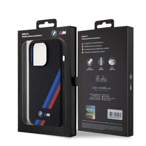 BMW BMW iPhone 15 Pro Backcover hoesje - Slanted Tricolor Stripes - Zwart BMW BMW iPhone 15 Pro Backcover hoesje - Slanted Tricolor Stripes - Zwart