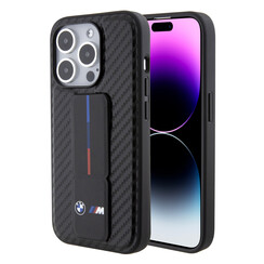 BMW iPhone 15 Pro Back cover coque - Gripstand - Carbon Print - Noir