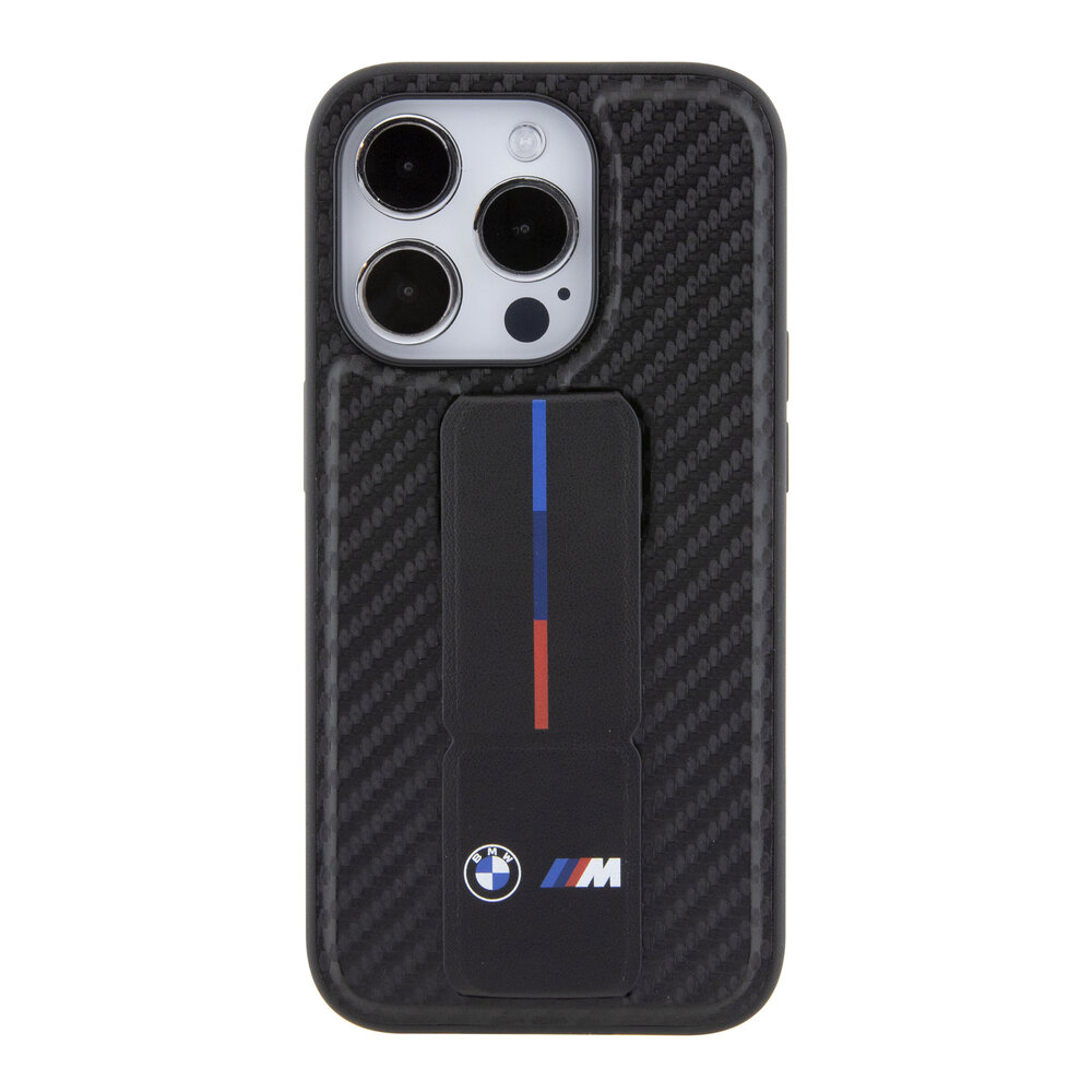 BMW BMW iPhone 15 Pro Back cover coque - Gripstand - Carbon Print - Noir BMW BMW iPhone 15 Pro Back cover coque - Gripstand - Carbon Print - Noir