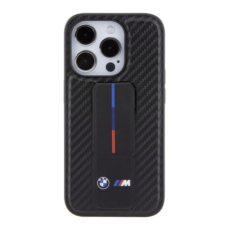 BMW BMW iPhone 15 Pro Back cover coque - Gripstand - Carbon Print - Noir BMW BMW iPhone 15 Pro Back cover coque - Gripstand - Carbon Print - Noir