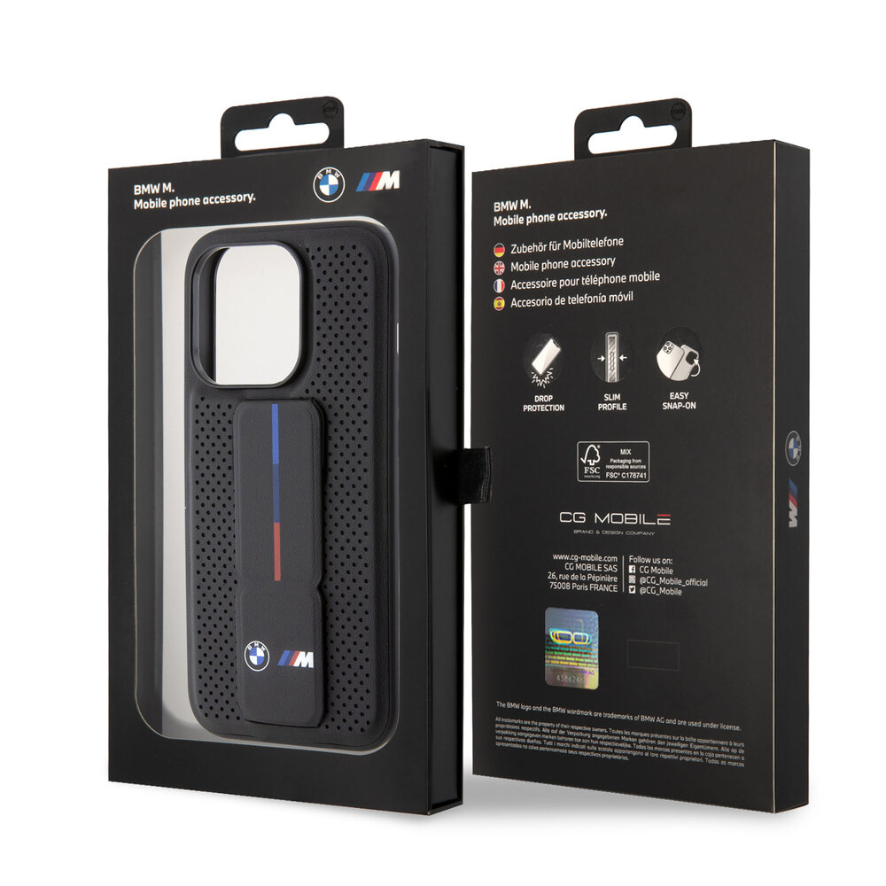 BMW BMW iPhone 15 Pro Back cover coque - Gripstand - Carbon Print - Noir BMW BMW iPhone 15 Pro Back cover coque - Gripstand - Carbon Print - Noir