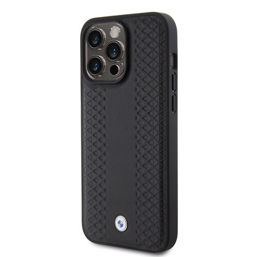 BMW BMW iPhone 15 Pro Max Backcover hoesje - Red Leather Signature - Diamond Pattern - Zwart