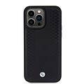 BMW BMW iPhone 15 Pro Max Backcover hoesje - Red Leather Signature - Diamond Pattern - Zwart