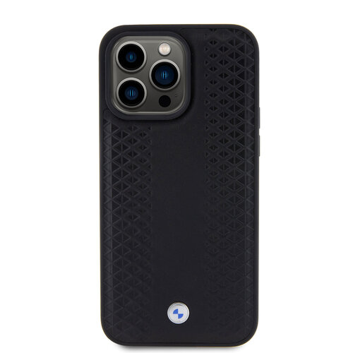 BMW BMW iPhone 15 Pro Max Backcover hoesje - Red Leather Signature - Diamond Pattern - Zwart