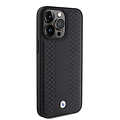 BMW BMW iPhone 15 Pro Max Backcover hoesje - Red Leather Signature - Diamond Pattern - Zwart