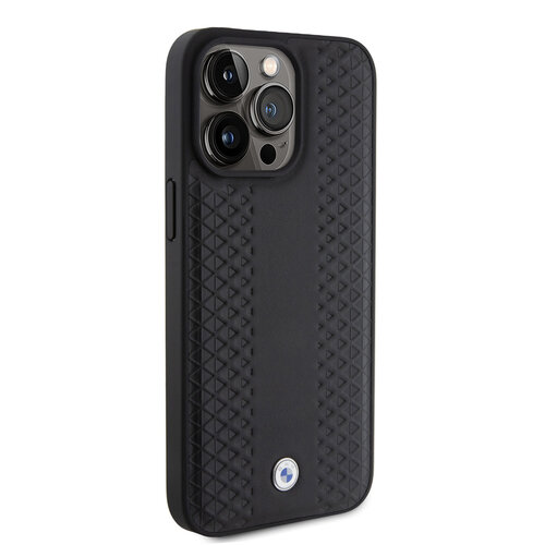 BMW BMW iPhone 15 Pro Max Backcover hoesje - Red Leather Signature - Diamond Pattern - Zwart