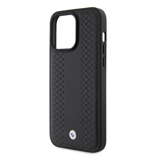 BMW BMW iPhone 15 Pro Max Backcover hoesje - Red Leather Signature - Diamond Pattern - Zwart