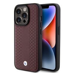 BMW iPhone 15 Pro Max Back-Cover hul - Red Leather Signature - Diamond Pattern - Burgundy