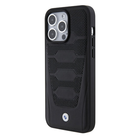 BMW BMW iPhone 15 Pro Max Back-Cover hul - Red Leather Signature - Perforated Seats Design - Schwarz BMW BMW iPhone 15 Pro Max Back-Cover hul - Red Leather Signature - Perforated Seats Design - Schwarz