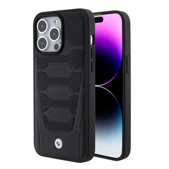 BMW iPhone 15 Pro Max Backcover hoesje - Red Leather Signature - Perforated Seats Design - Zwart