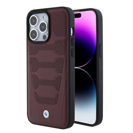 BMW BMW iPhone 15 Pro Max Back-Cover hul - Red Leather Signature - Perforated Seats Design - Burgundy BMW BMW iPhone 15 Pro Max Back-Cover hul - Red Leather Signature - Perforated Seats Design - Burgundy