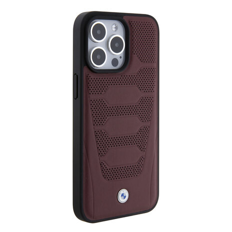 BMW BMW iPhone 15 Pro Max Back-Cover hul - Red Leather Signature - Perforated Seats Design - Burgundy BMW BMW iPhone 15 Pro Max Back-Cover hul - Red Leather Signature - Perforated Seats Design - Burgundy