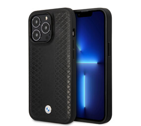BMW BMW iPhone 14 Pro Back cover case - Red Leather Signature - Diamond Hot Stamp Pattern - Black BMW BMW iPhone 14 Pro Back cover case - Red Leather Signature - Diamond Hot Stamp Pattern - Black