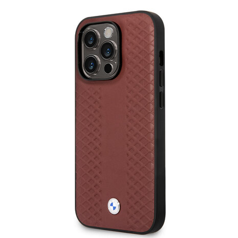 BMW BMW iPhone 14 Pro Back cover coque - Red Leather Signature - Diamond Hot Stamp Pattern - Burgundy BMW BMW iPhone 14 Pro Back cover coque - Red Leather Signature - Diamond Hot Stamp Pattern - Burgundy