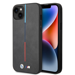 BMW iPhone 14 Plus & 15 Plus Back-Cover hul - M Collection - Quilted - Tricolor Stripe - Grau