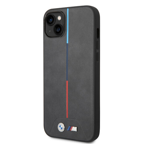 BMW BMW iPhone 14 Plus & 15 Plus Back cover coque - M Collection - Quilted - Tricolor Stripe - Gris BMW BMW iPhone 14 Plus & 15 Plus Back cover coque - M Collection - Quilted - Tricolor Stripe - Gris