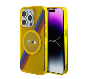 BMW BMW iPhone 15 Pro Backcover hoesje - Magsafe - M Tricolor Stripes - Geel BMW BMW iPhone 15 Pro Backcover hoesje - Magsafe - M Tricolor Stripes - Geel
