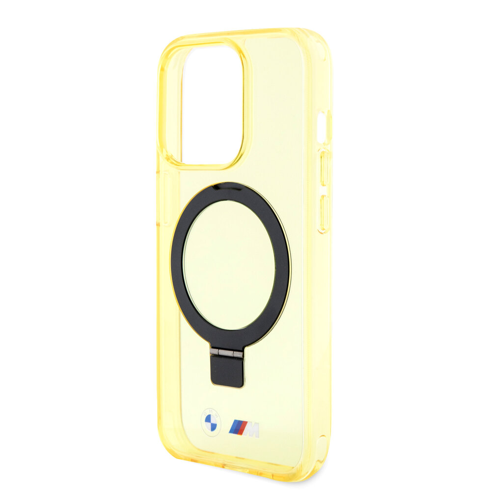 BMW BMW iPhone 15 Pro Back-Cover hul - Magsafe - IML Ring Stand - Gelb BMW BMW iPhone 15 Pro Back-Cover hul - Magsafe - IML Ring Stand - Gelb