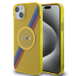 BMW iPhone 15 Plus & 14 Plus Backcover hoesje - Magsafe - M Tricolor Stripes - Geel