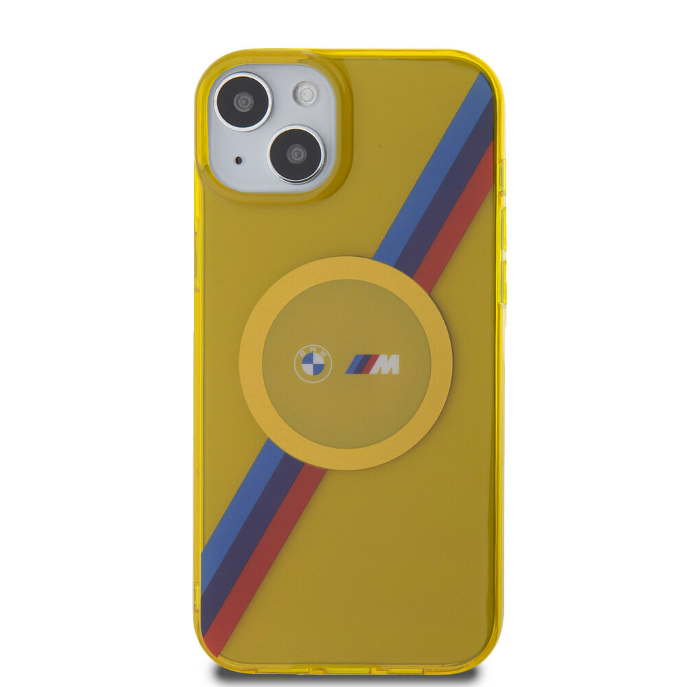 BMW BMW iPhone 15 Plus & 14 Plus Back-Cover hul - Magsafe - M Tricolor Stripes - Gelb BMW BMW iPhone 15 Plus & 14 Plus Back-Cover hul - Magsafe - M Tricolor Stripes - Gelb