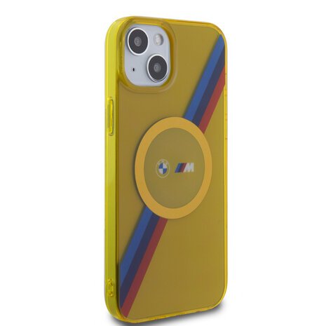 BMW BMW iPhone 15 Plus & 14 Plus Backcover hoesje - Magsafe - M Tricolor Stripes - Geel BMW BMW iPhone 15 Plus & 14 Plus Backcover hoesje - Magsafe - M Tricolor Stripes - Geel