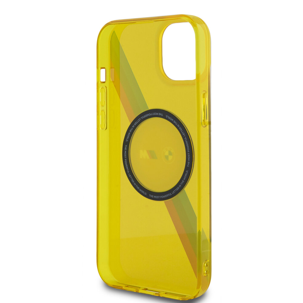 BMW BMW iPhone 15 Plus & 14 Plus Back-Cover hul - Magsafe - M Tricolor Stripes - Gelb BMW BMW iPhone 15 Plus & 14 Plus Back-Cover hul - Magsafe - M Tricolor Stripes - Gelb