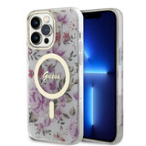 Guess Guess iPhone 15 Pro Backcover hoesje - Magsafe - Flower Pattern - Transparant Guess Guess iPhone 15 Pro Backcover hoesje - Magsafe - Flower Pattern - Transparant