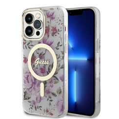 Guess iPhone 15 Pro Back cover coque - Magsafe - Flower Pattern - Transparent