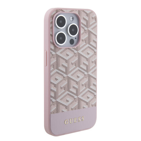 Guess Guess iPhone 15 Pro Back-Cover hul - G-Cube Stripe Pattern - Rosa Guess Guess iPhone 15 Pro Back-Cover hul - G-Cube Stripe Pattern - Rosa