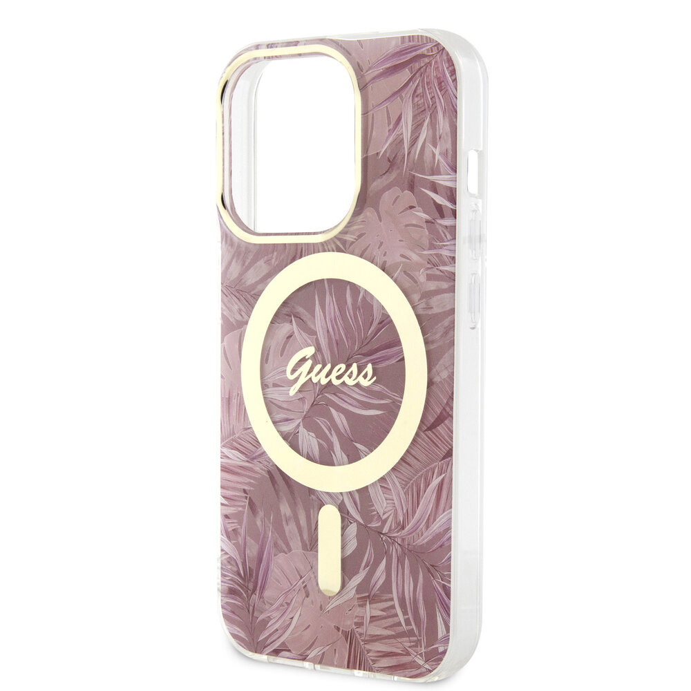 Guess Guess iPhone 15 Pro Back-Cover hul - Magsafe - Jungle Pattern - Rosa Guess Guess iPhone 15 Pro Back-Cover hul - Magsafe - Jungle Pattern - Rosa