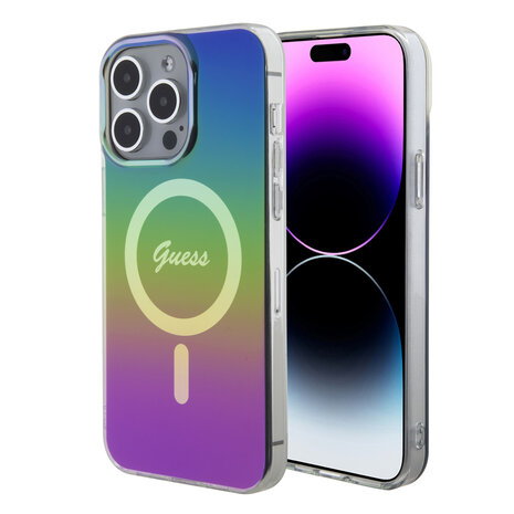 Guess Guess iPhone 15 Pro Backcover hoesje - Magsafe - Iridescent - Zwart Guess Guess iPhone 15 Pro Backcover hoesje - Magsafe - Iridescent - Zwart